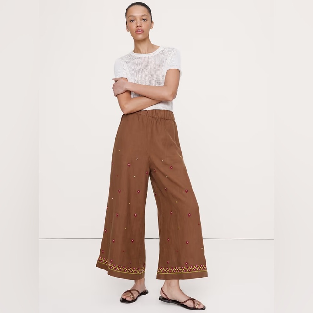 NEW! Banana Republic The Pull-On Wide-Leg Ankle Pant In Embroidered Print 🩷